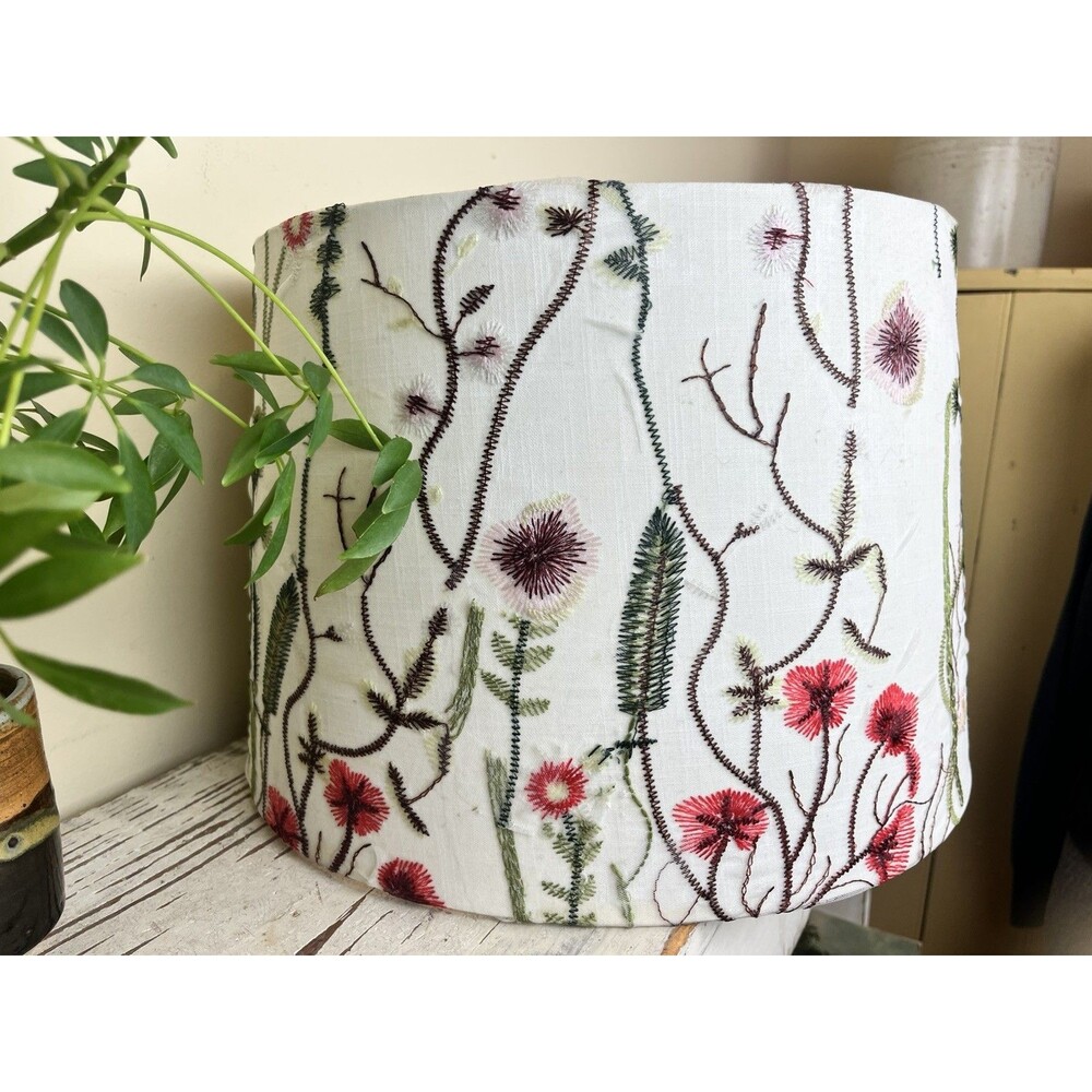 White Botanical Toile Mesh Floral Lamp Shade Application Hand Applied 13”x15”